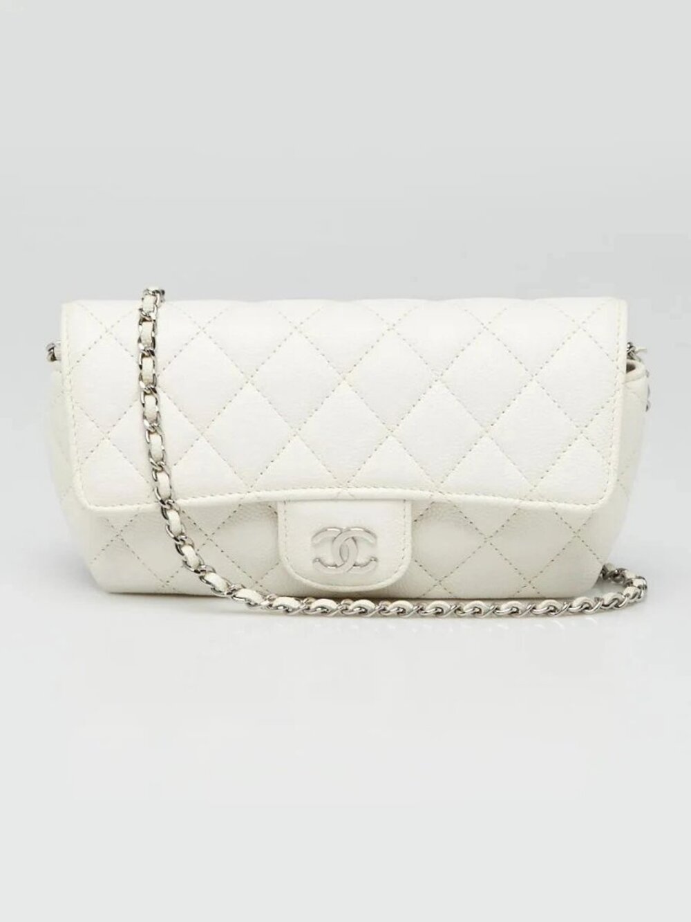 Chanel White Quilted Caviar Leather Sunglass Case on Chain Bag